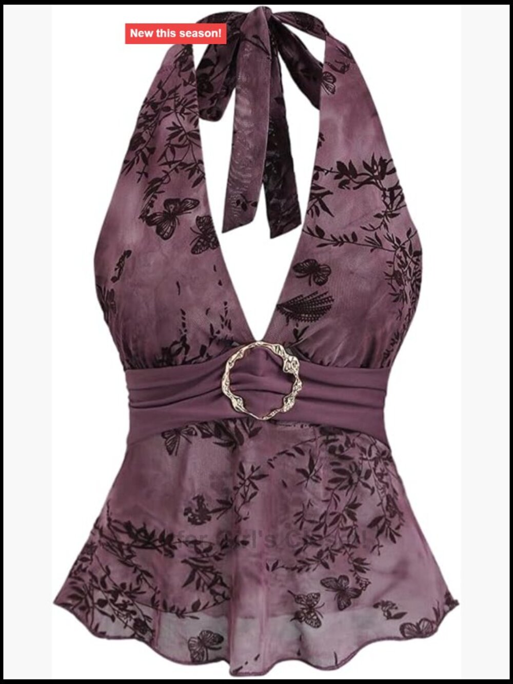 Women's Floral Halter Top Backless Tie Back Ruffle Hem Babydoll Rave Y2K